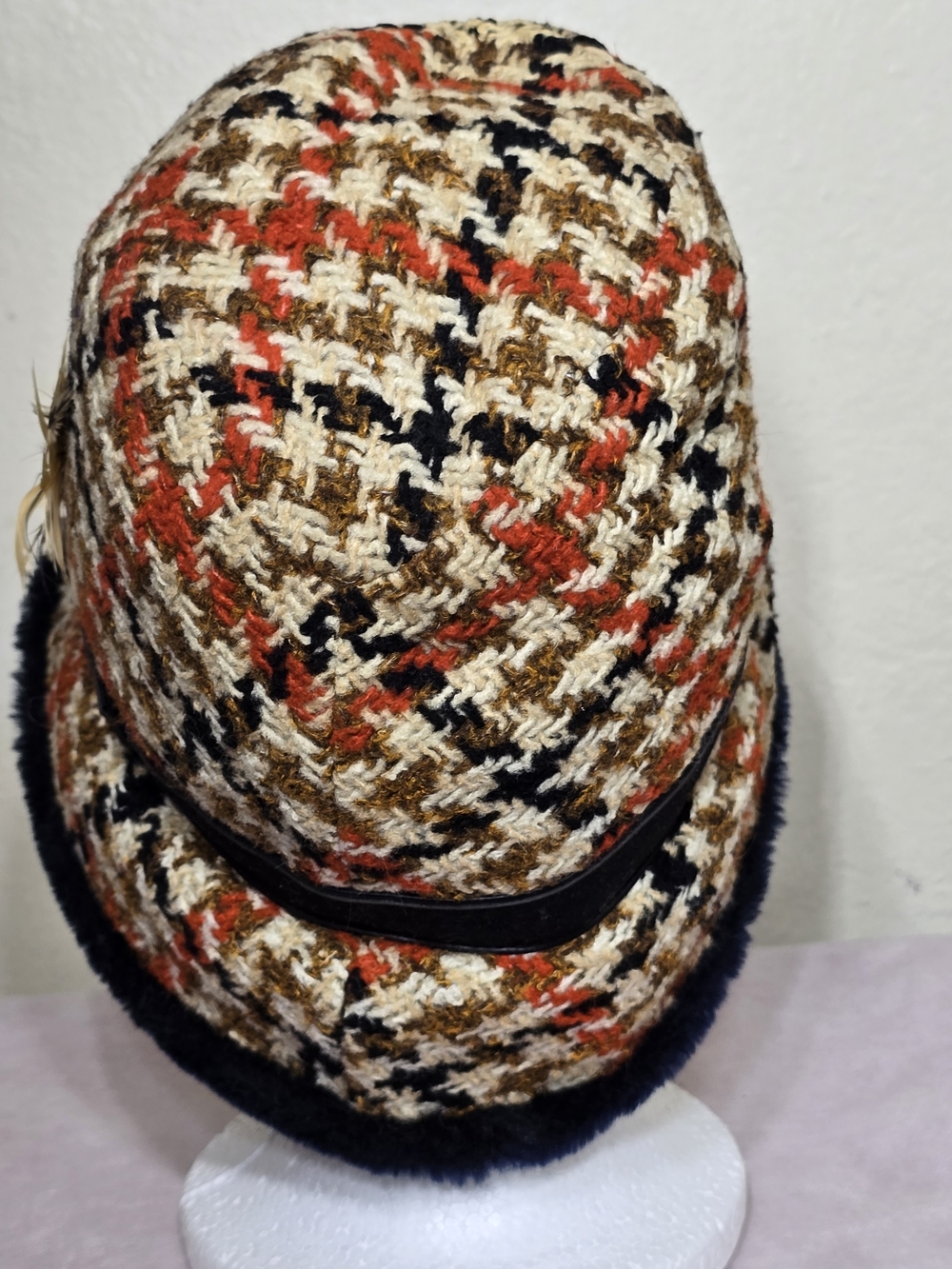 Scala Collezione Tweed Cloche Bucket Hat Medium Wool Blend Cream Brown Rust - Picture 8 of 11